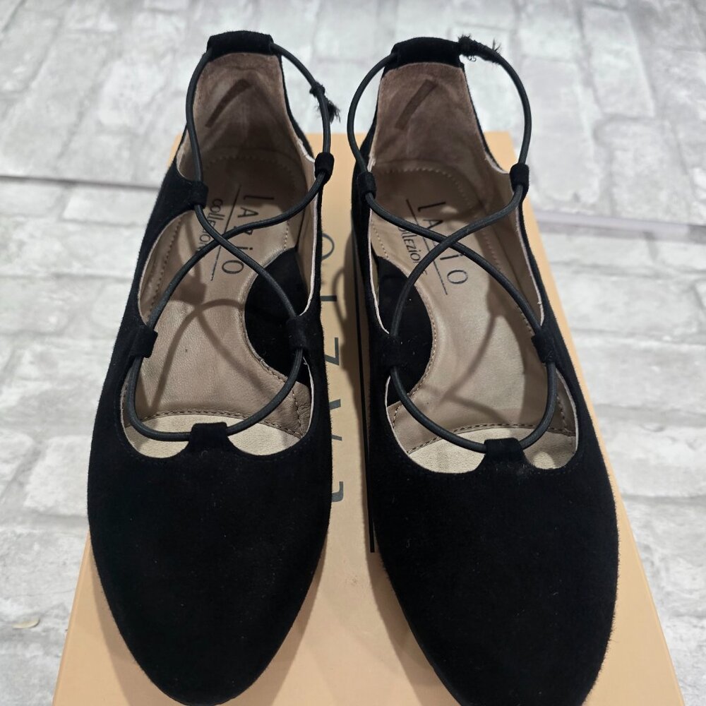Lazio Collezione Women Size‎ 37 UK, US 6.5 Minerva Black Lace Up Flats